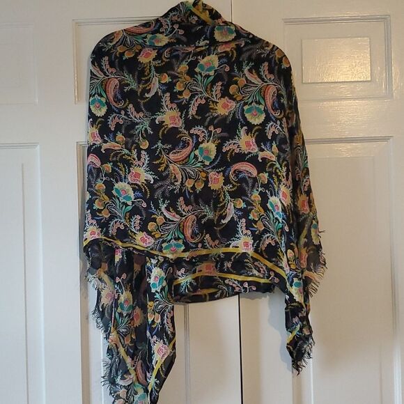 LOFT SCARF WRAP FLORAL PRINT BLACK PINK GOLD AQUA LIGHTWEIGHT - Picture 7 of 11